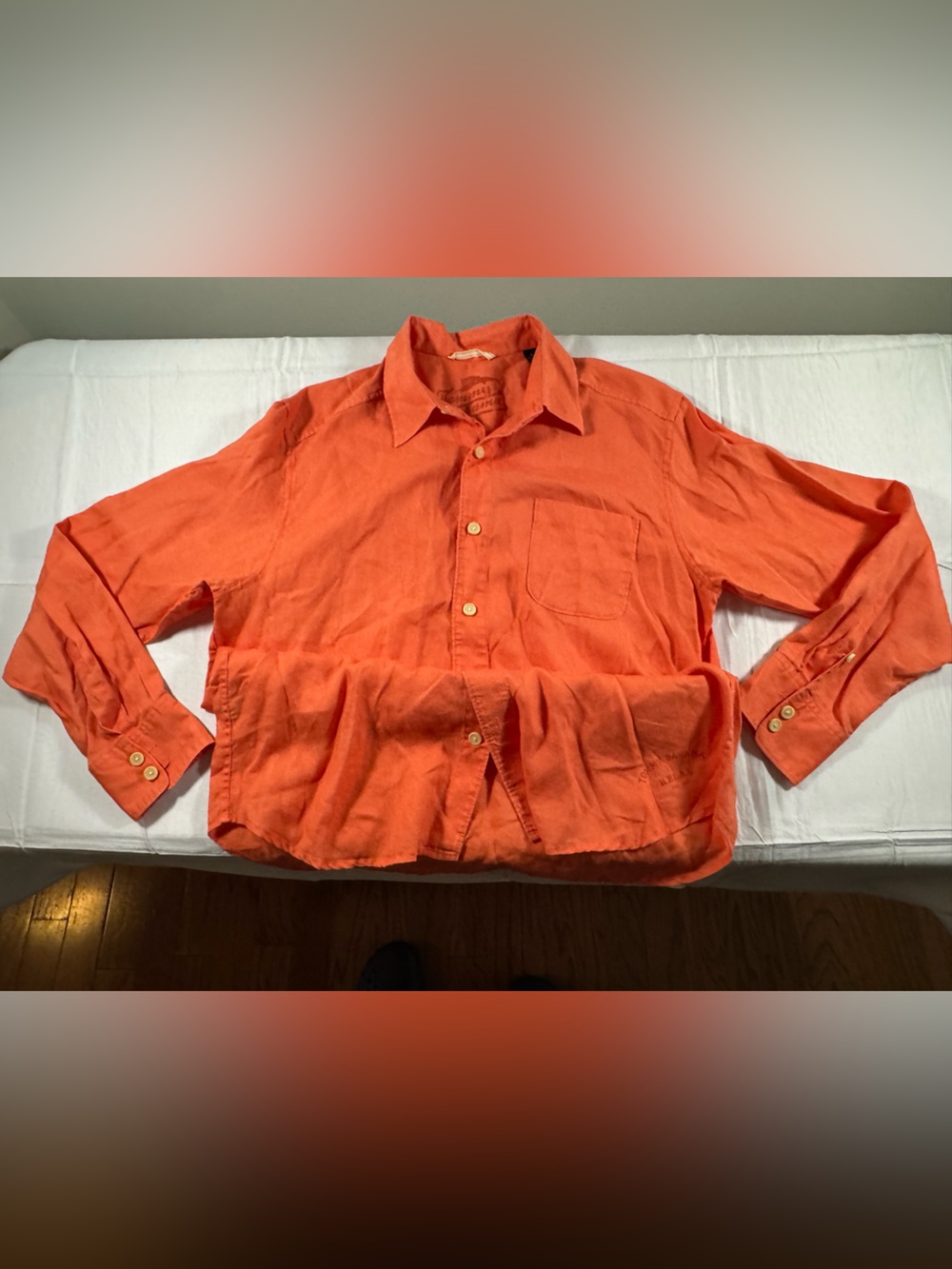 Tommy Bahama Men's Orange Button-Down Linen Shirt